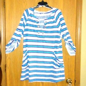 Striped Loose FiT cover-up w/ adjustable sleeve length button attachment SIZE:XL